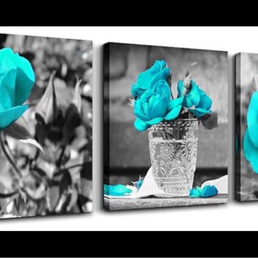 Teal Blue Floral wall art 16x16
